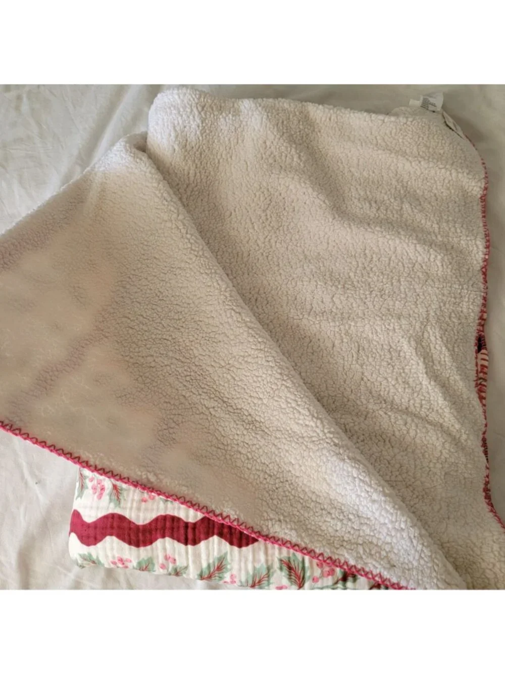 Anthropologie Gauze Cotton Sherpa Floral Printed Throw Blanket Festive Cozy Soft